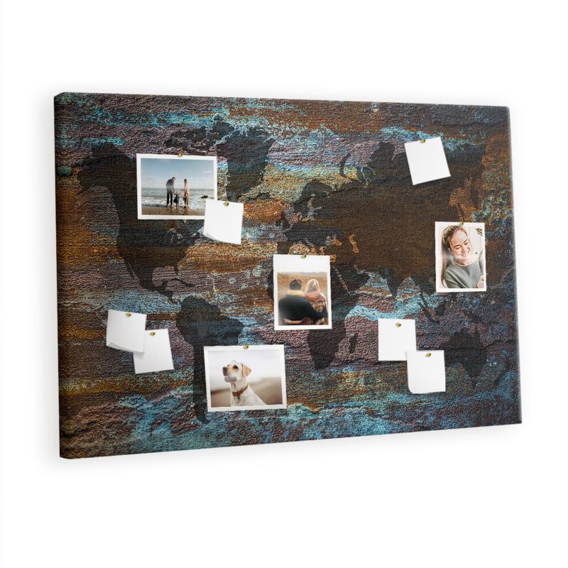Tablica Korkowa Na Płótnie Tulup 120x80 cm Mapa świata rdza Ozdobna loft Pinezki kolorowe 1 kpl