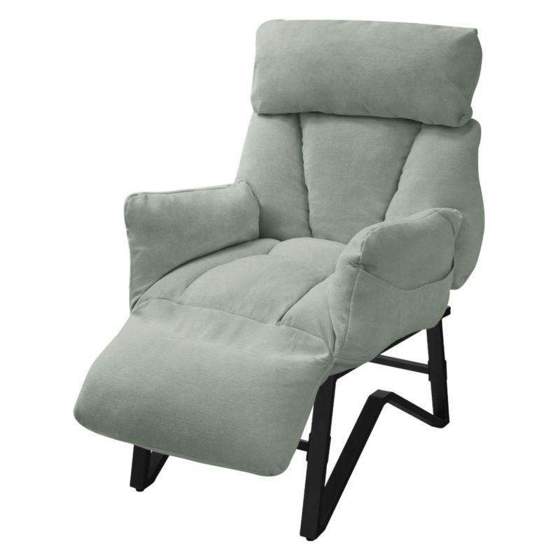 Fotel relaksacyjny ML Design lniany szaro zielony regulowany podłokietniki kieszenie boczne tapicerowany uszak salon 1 szt