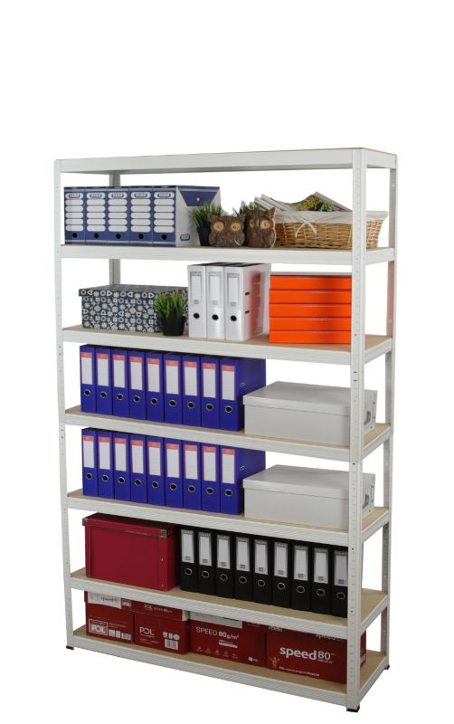 Regał metalowy MODO24 magazynowy biały helios 270x180x30cm 7 półek po 175 kg 1 szt.