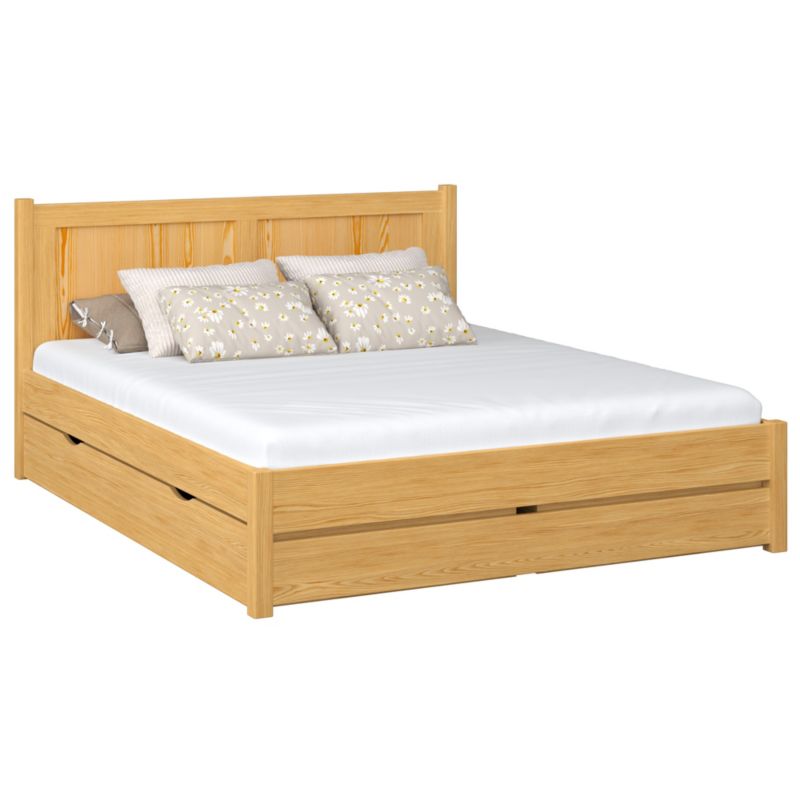 Drewniane łóżko N-WOOD podwójne z szufladą N02 sosna naturalna 200x200 1szt.