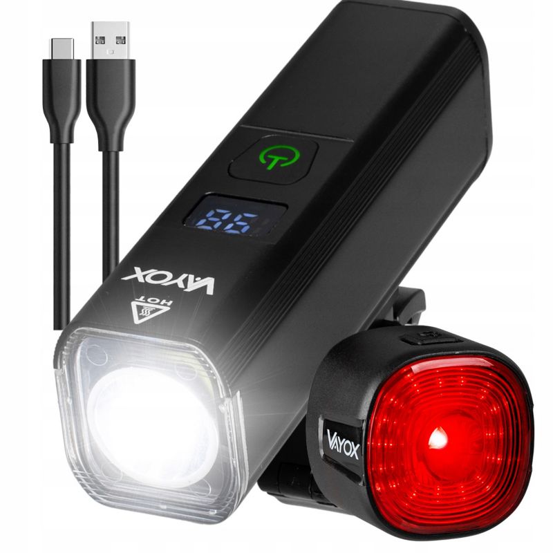 Zestaw lampek rowerowych Vayox VA0071 + VA0156 - przednia i tylna USB-C 1kpl.