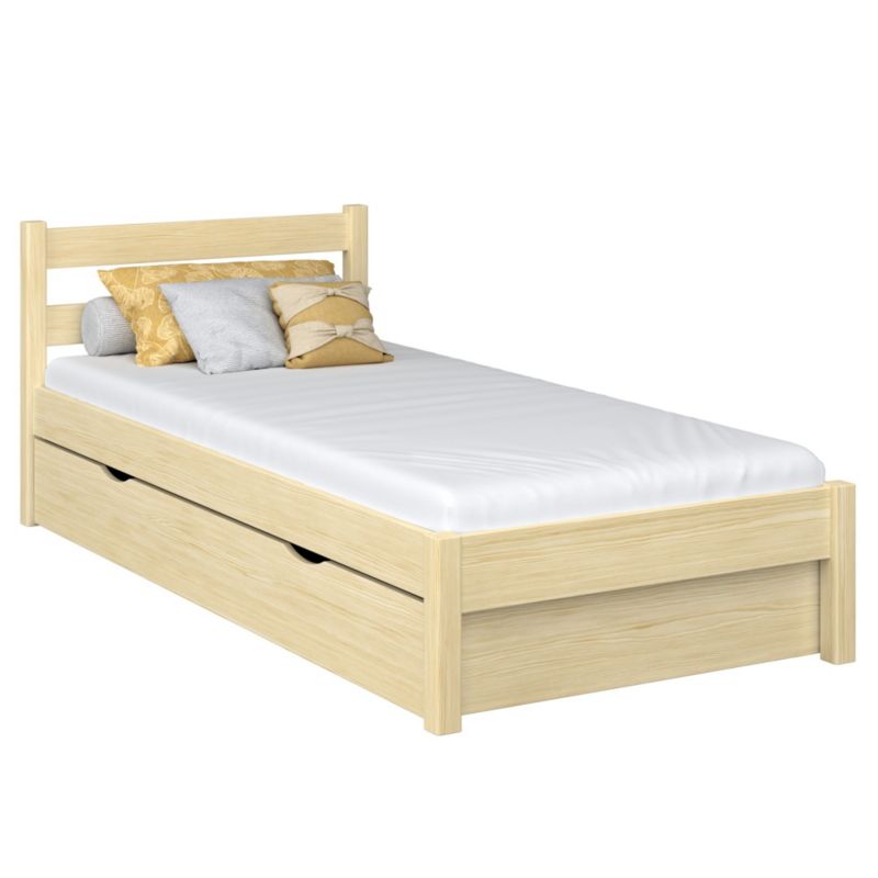 Drewniane łóżko N-WOOD pojedyncze z szufladą N01 sosna bezbarwna 90x200 1szt.