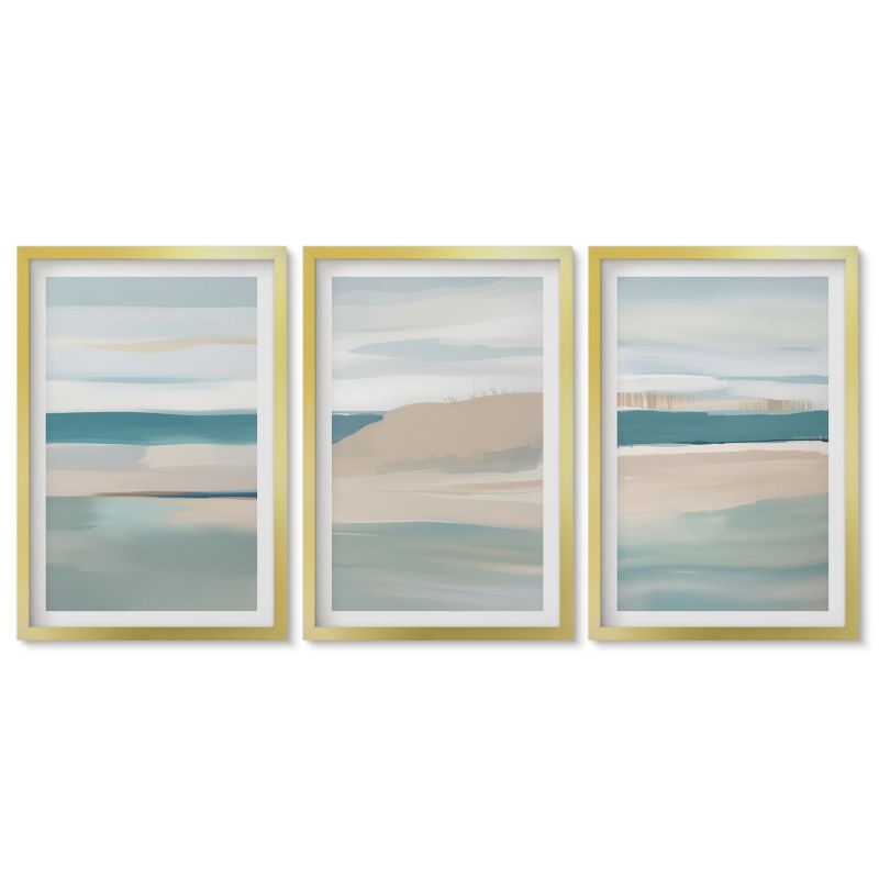 Tryptyk w złotej ramie Tulup 40x60 cm Abstrakcyjne niebieskie pejzaże Obrazy w złotej ramie 1 kpl