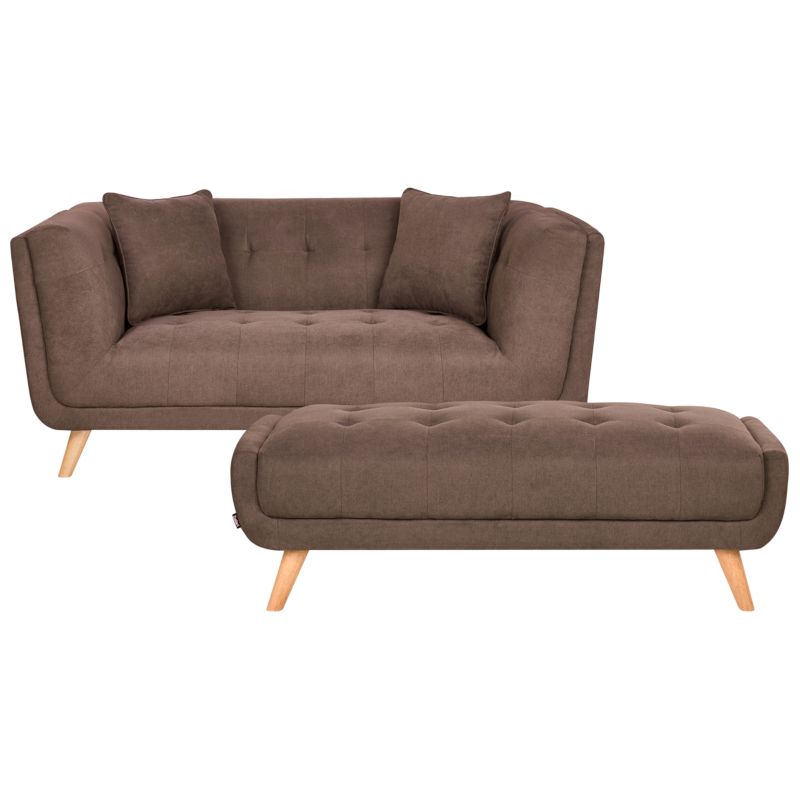 Sofa dla 2 osób Habo Ciemnobrązowy z otomaną 1 szt.