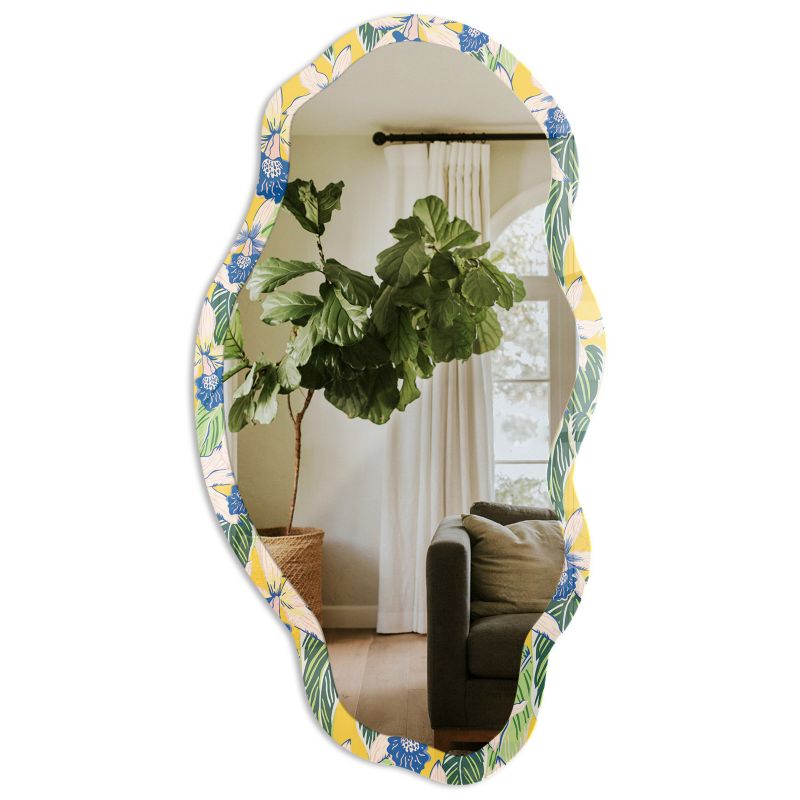 Nowoczesne Lustro Nieregularne Do Sypialni Tulup 52x97 cm Tropikalne kwiaty - w Ramie Szkło Hartowane 1 szt.