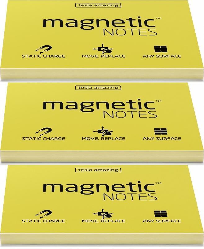 3x Karteczki elektrostatyczne Magnetic, 100x70mm, 100 sztuk, żółty