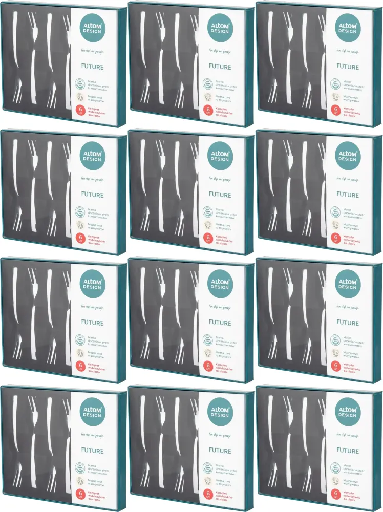12x Widelczyki do ciasta Altom Design Future New, 6 sztuk, w pudełku flok, srebrny