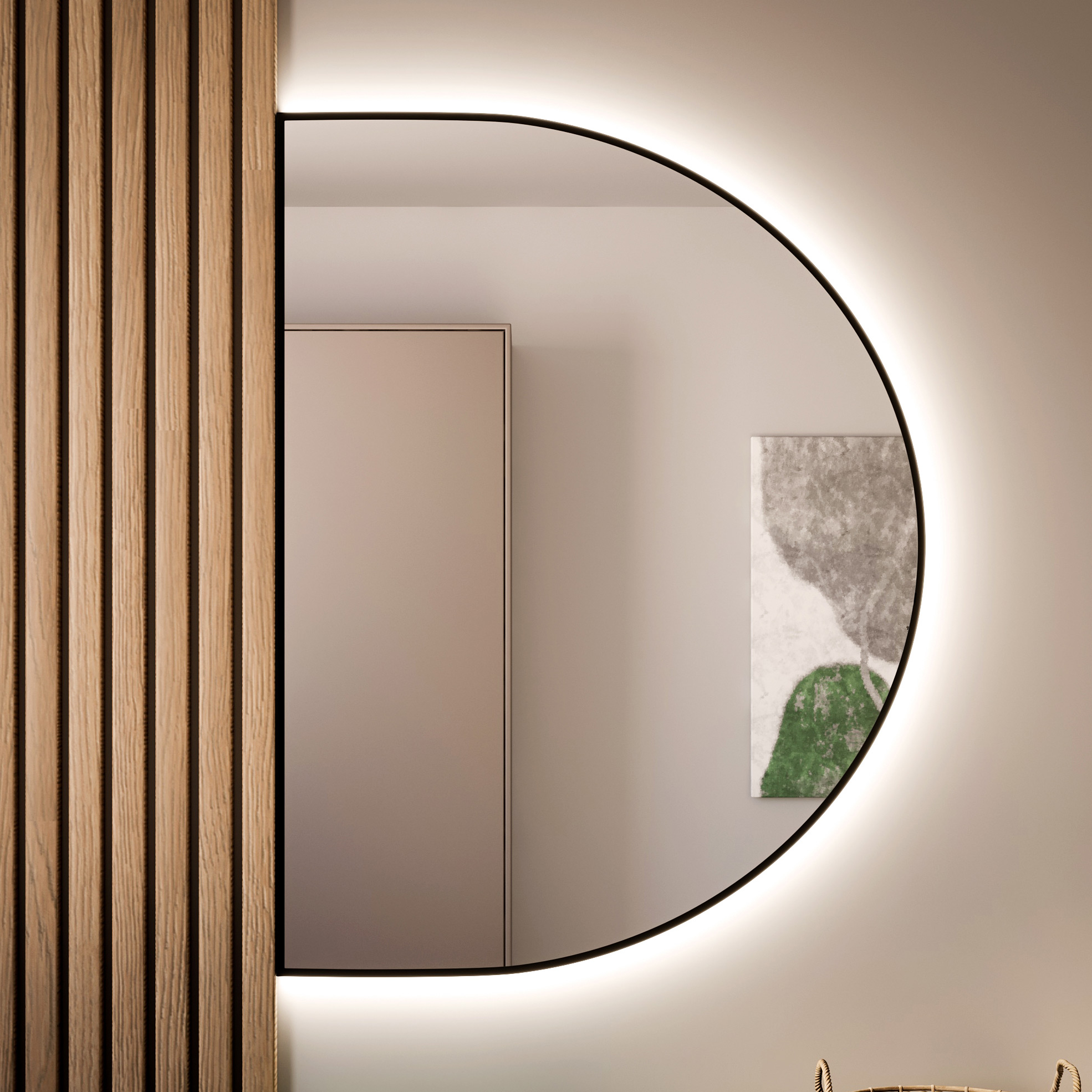 Baltica Design Tiny Border Semi Round Bright lustro 140x90 cm czarne barwa ciepła