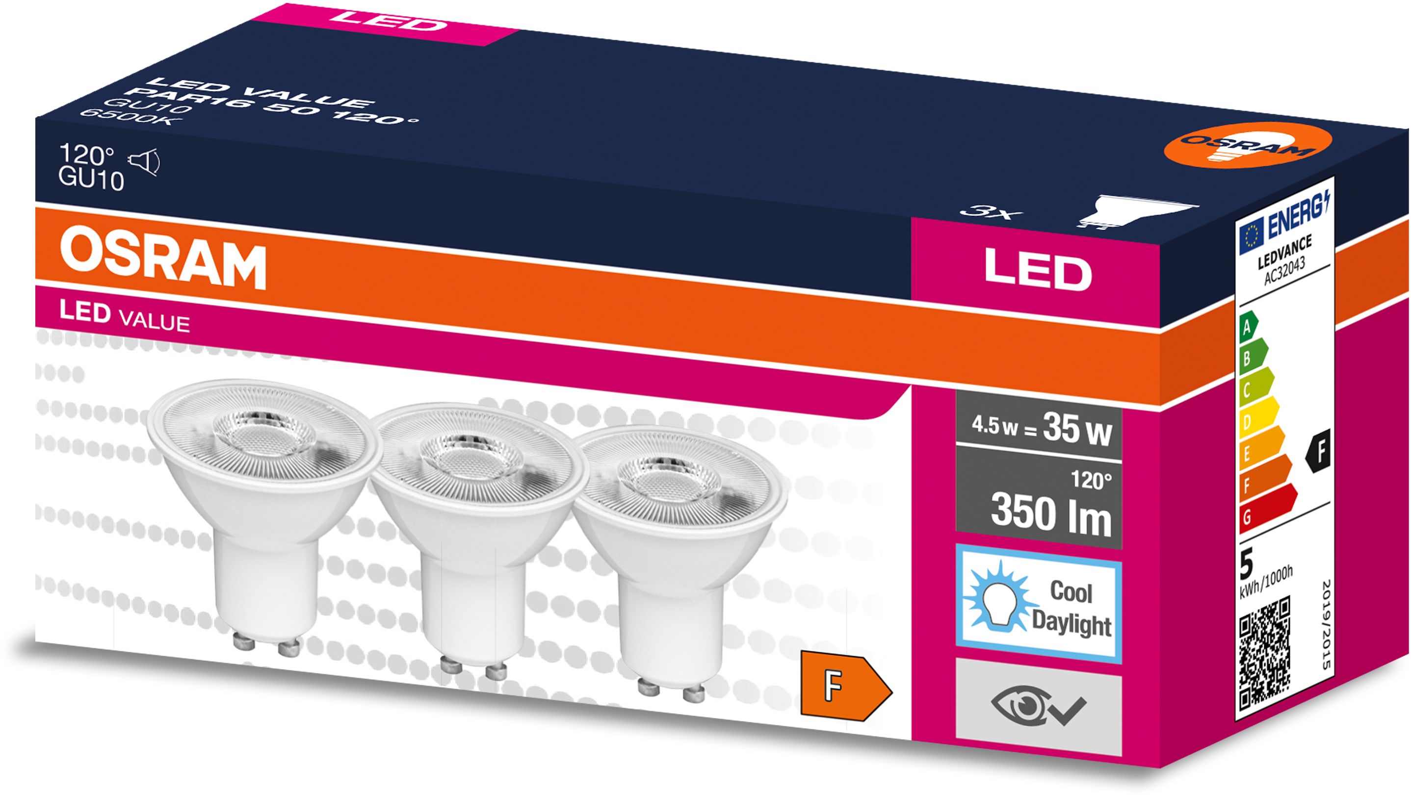 Osram Value żarówki LED Multipack 3x4,5 W 6500 K GU10