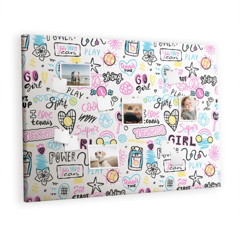 Organizer Ścienny Tablica Korkowa Na Płótnie Tulup 140x100 cm Wzór bazgroły Pinezki kolorowe 1 kpl