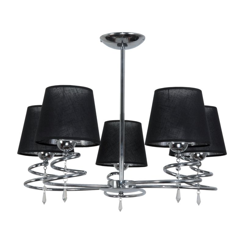 LAMPA SUFITOWA ŻYRANDOL LED DO SALONU CHROM NOWOCZESNA CZARNE ABAŻURY 5xE27 QUEEN NEGRO II 12-680