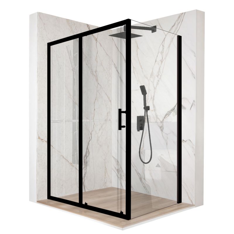 Kabina prysznicowa TECHGLOBE 120x80cm drzwi przesuwne czarna szkło ESG 6mm + powłoka 1 szt.