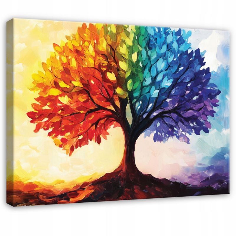 Obraz Na Płótnie Canvas WALLARENA 100x70 cm Dekoracja Ścienna Do Sypialni Salonu Kuchni Kolorowe Drzewo 1 szt.