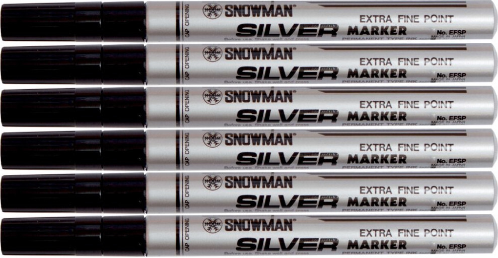 6x Marker olejowy Snowman, cienki, okrągła, srebrny