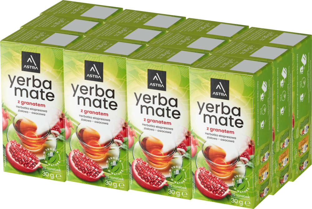 12x Herbata Yerba Mate w torebkach Astra, ziołowo-owocowa, granat, 20 sztuk x 1.5g