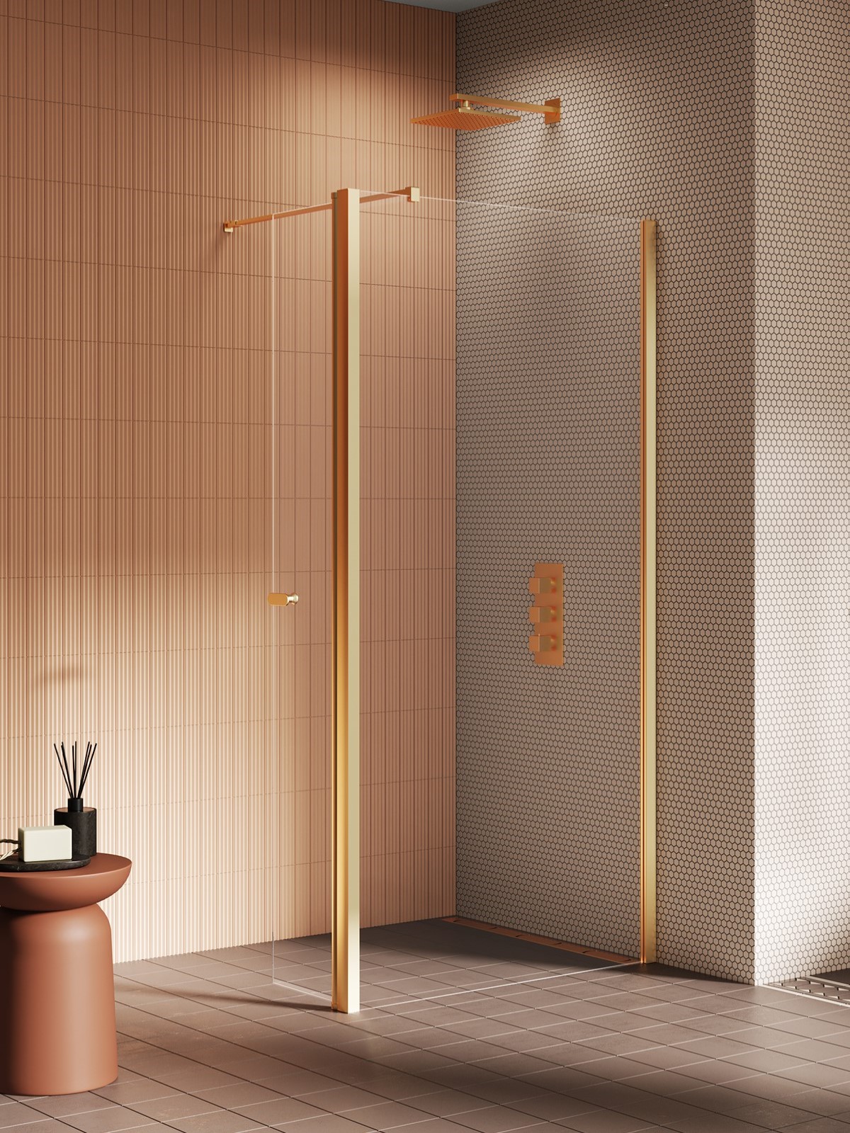 New Trendy New Soleo Gold Brushed ścianka prysznicowa walk-in 80 cm złoty szczotkowany/szkło przezroczyste K-4335