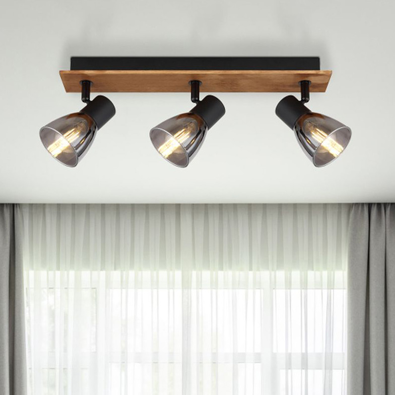 Globo Lighting Claude lampa podsufitowa 3x40W czarny mat/drewno/przydymiony 54307-3W