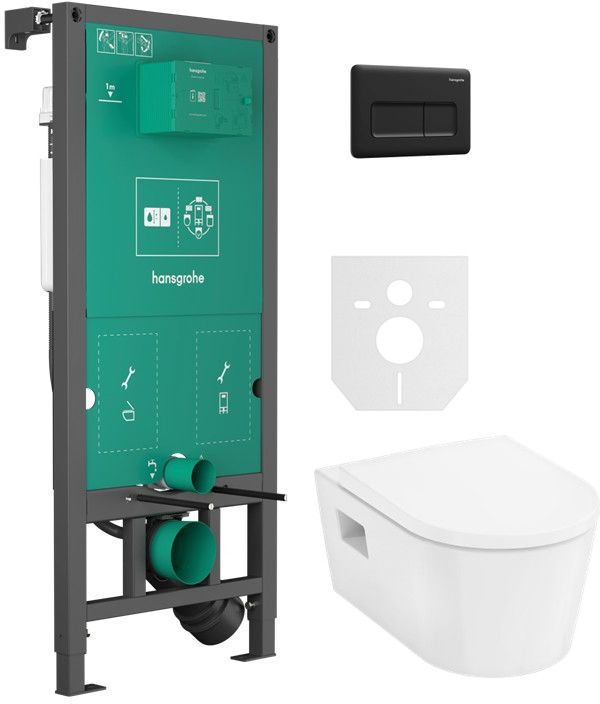 Darmowa Dostawa - Zestaw miska z deską i stelaż z przyciskiem Hansgrohe EluPura Original S abset12164