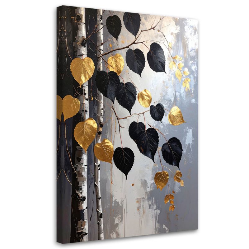 Obraz do salonu sypialni kuchni biura Feeby Czarne liście brzozy 30x45cm 1szt