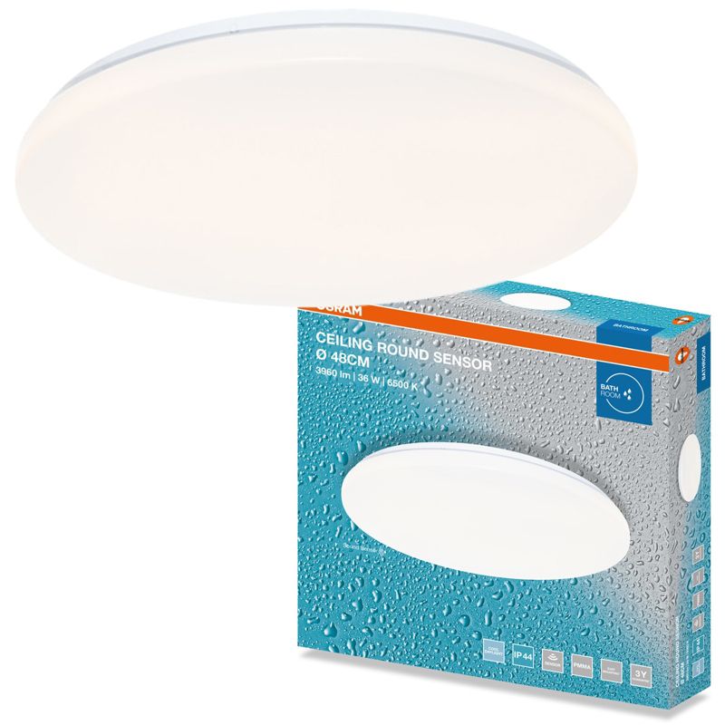 Plafon Osram Round Lampa Sufitowa Plafon LED Łazienkowy Czujnik Dźwięku i Światła 36W 2880lm 6500K Okrągły Biały IP44 1 szt.