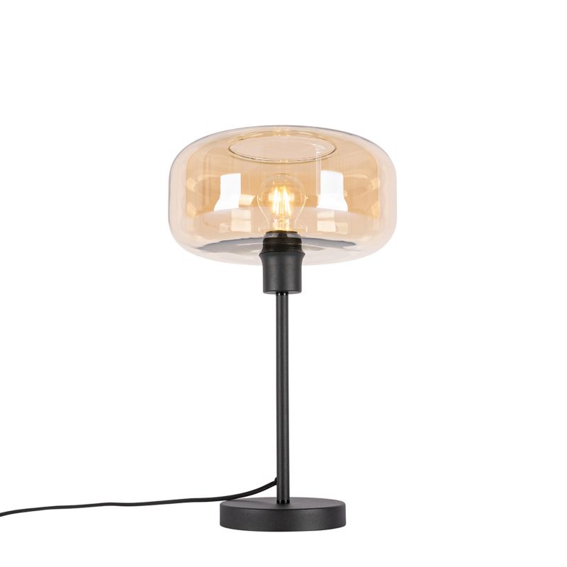 Artdeco lampa stołowa ze szkłem Qazqa Bizle 46 bursztynowy okrągły max 25W E27 IP20 1 szt.