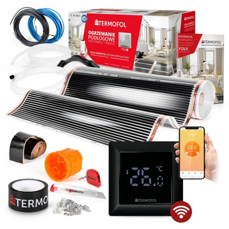 Zestaw folia grzewcza TERMOFOL podczerwień moc 220w 100cm pow. 12m² h6 black + wifi 1kpl