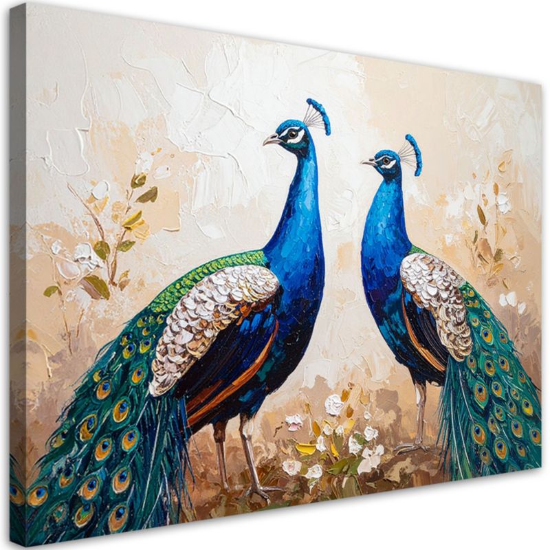 Obraz nowoczesny do salonu Feeby Kolorowe Pawie Ptaki Natura 90x60cm 1szt