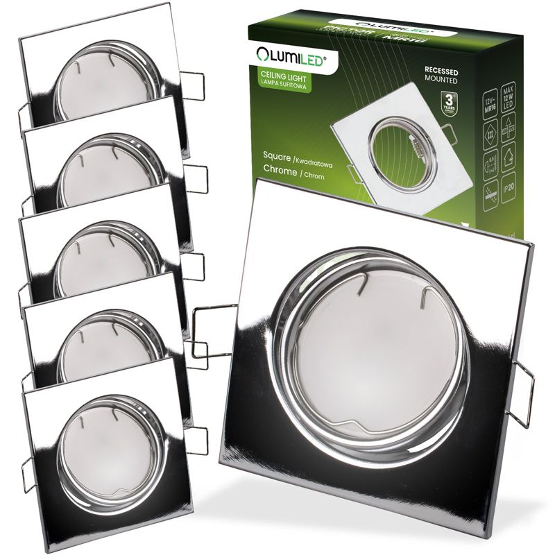 Oprawa Podtynkowa Lumiled Halogenowa Ruchoma Kwadrat Chrom Blacha MR16 GU10 6 szt.