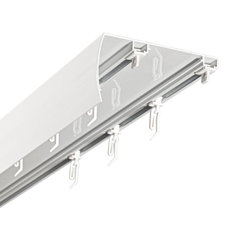 Szyna Sufitowa 2-tor z Osłoną Szeroki Rozstaw KOWALSKI Aluminiowa Biała 490 cm ślizg z agrafką kpl.