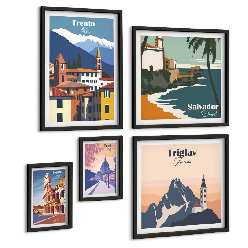 Galeria 5 Obrazów ArtPrintCave (2x50x50+2x20x30+40x60cm) Czarna rama Widoki znanych miejsc nad morzem 1 kpl.