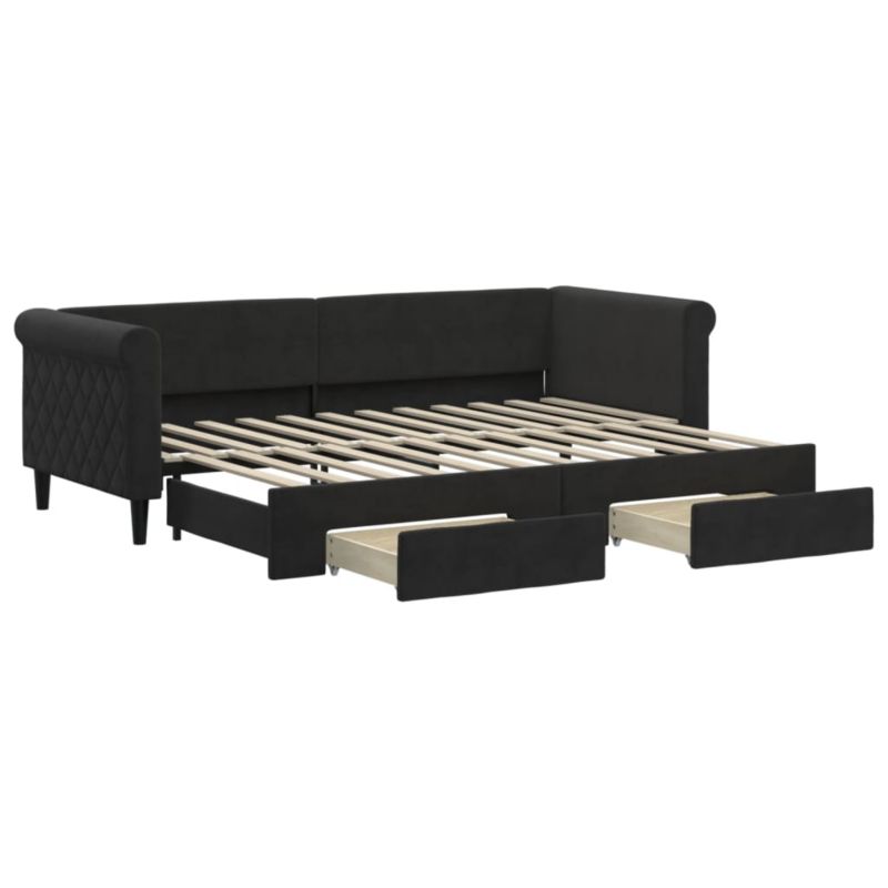 Sofa rozkładana WaszeMeble 80x200 cm Czarny aksamit z szufladami WM-3197816 1 szt.