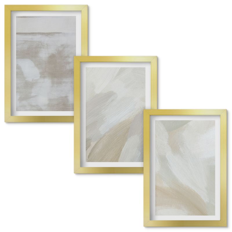 Zestaw Obrazów w Ramie Wallfluent Pociągnięcia pędzlem abstrakcyjnie Złota rama 20x30cm 3 szt.