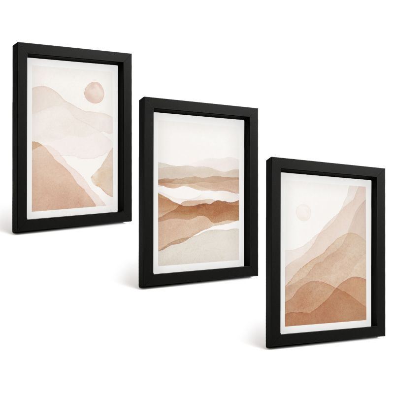 Zestaw Obrazów 3 Częściowy ArtPrintCave Czarne Ramki 20x30 cm Dekoracja do Sypialni Abstrakcyjne pejzaże brązowe 1 kpl.