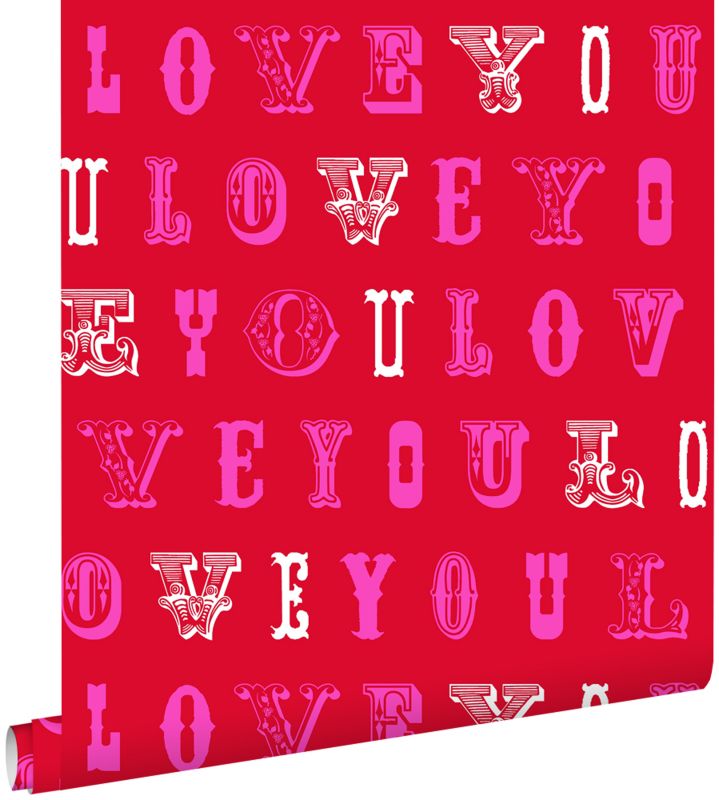 Tapeta ESTAhome kocham cię cytaty czerwonymIróżowym 53 cm x 10.05 m - 1 rol.