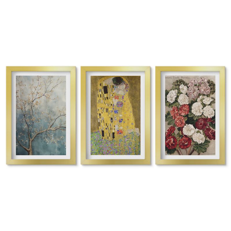 Obrazy w złotej ramie Tulup 20x30 cm Kwiaty drzewa malarstwo Klimt Tryptyk 1 kpl