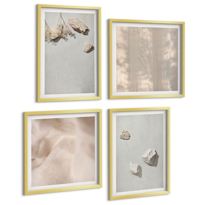 Galeria 4 Obrazów ArtPrintCave (2x50x50+2x40x60cm) Złota rama Boho kamienie plaża dekoracje 1 kpl.