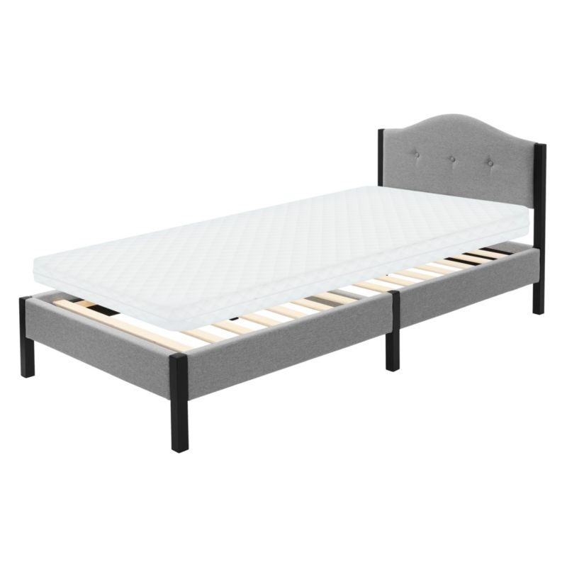 Łóżko ECD Germany pojedyncze 90x200 cm z materacem H10 cm to szary model z lnianym zagłówkiem na stabilnej stalowej ramie 1 szt.