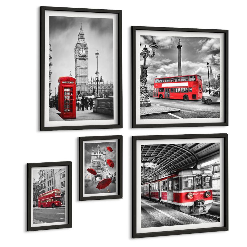 Galeria 5 Obrazów ArtPrintCave (2x50x50+2x20x30+40x60cm) Czarna rama Tropikalny las wodospad papugi 1 kpl.