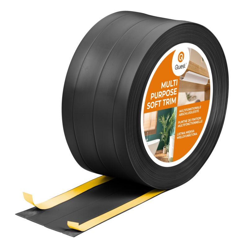 Listwa wykończeniowa samoprzylepna 4w1 PCV 95 mm QUEST, maskująca elastyczna listwa podłogowa - 20 m, czarny, 1 szt.