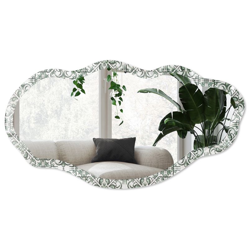 Lustro o nieregularnym kształcie Wallfluent 52x97 cm Zielony ornament Dekoracyjne Na ścianę 1 szt.