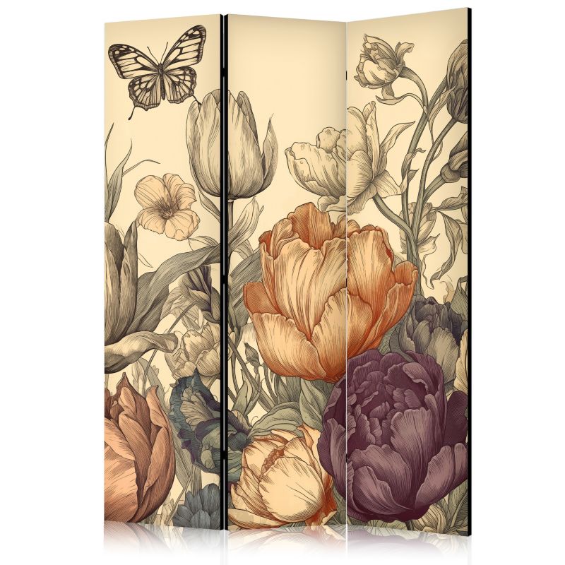 Parawan Muralo Jednostronny Kwiaty Tulipany Piwonie Motyl 135x172 cm 1 szt.