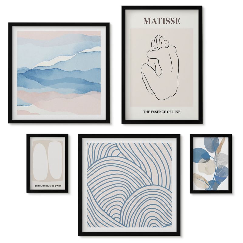 Zestaw 5 obrazów w czarnych ramach Tulup Abstrakcyjne formy Matisse Stylowa galeria nad biurko 1 kpl
