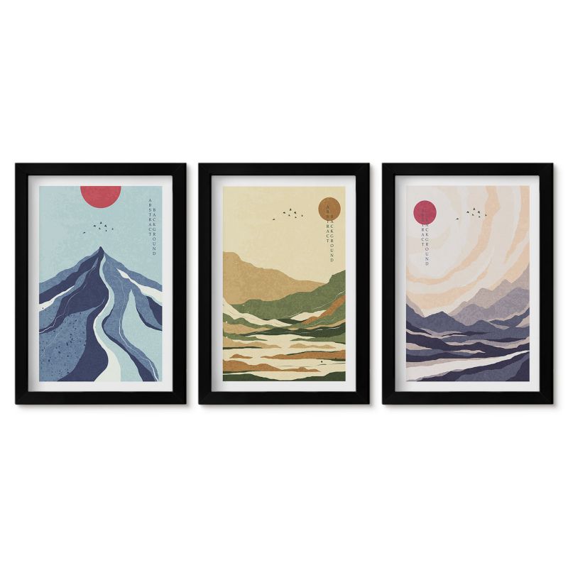 Zestaw 3 obrazów w czarnych ramach Tulup 20x30 cm Góry pastelowe styl japandi Dekoracja ścienna do przedpokoju 1 kpl
