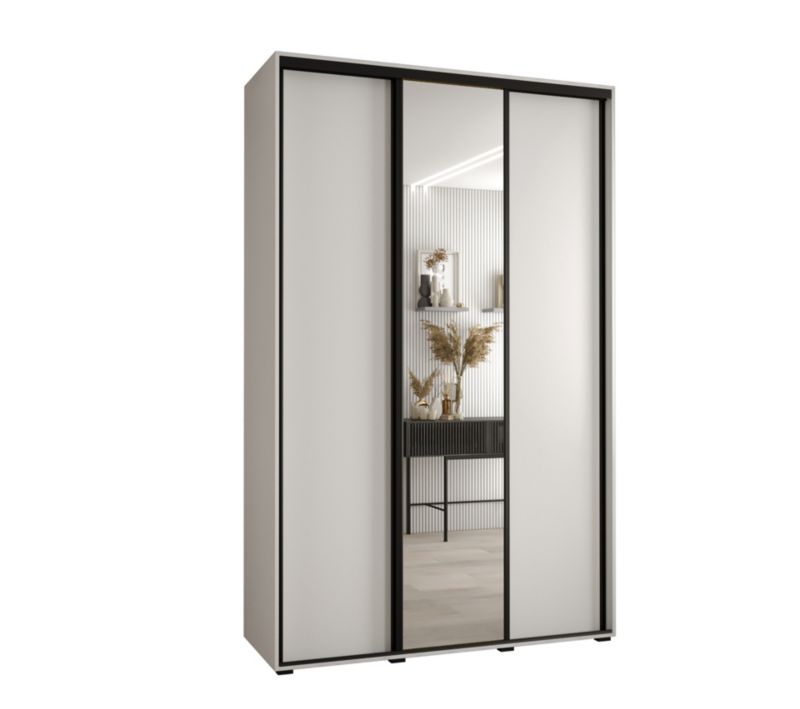 Szafa przesuwna Abiks DAVOS 3 wysoka szer.150cm gł.45cm biały/biały/czarny 1szt.