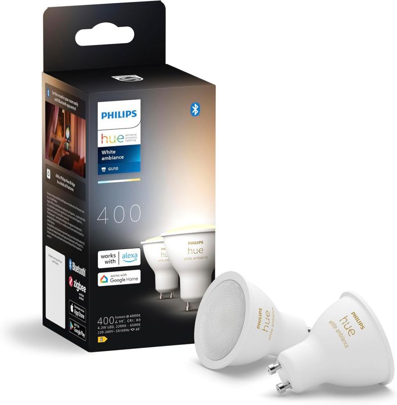 Żarówka LED Philips HUE GU10 Reflektor 4.2W 400lm 2200-6500K CCT Inteligentna Bluetooth White Ambiance 2 szt.