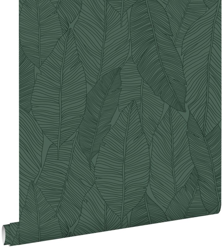 Tapeta ESTAhome narysowane liście ciemnej zieleni 53 cm x 10.05 m - 1 rol.