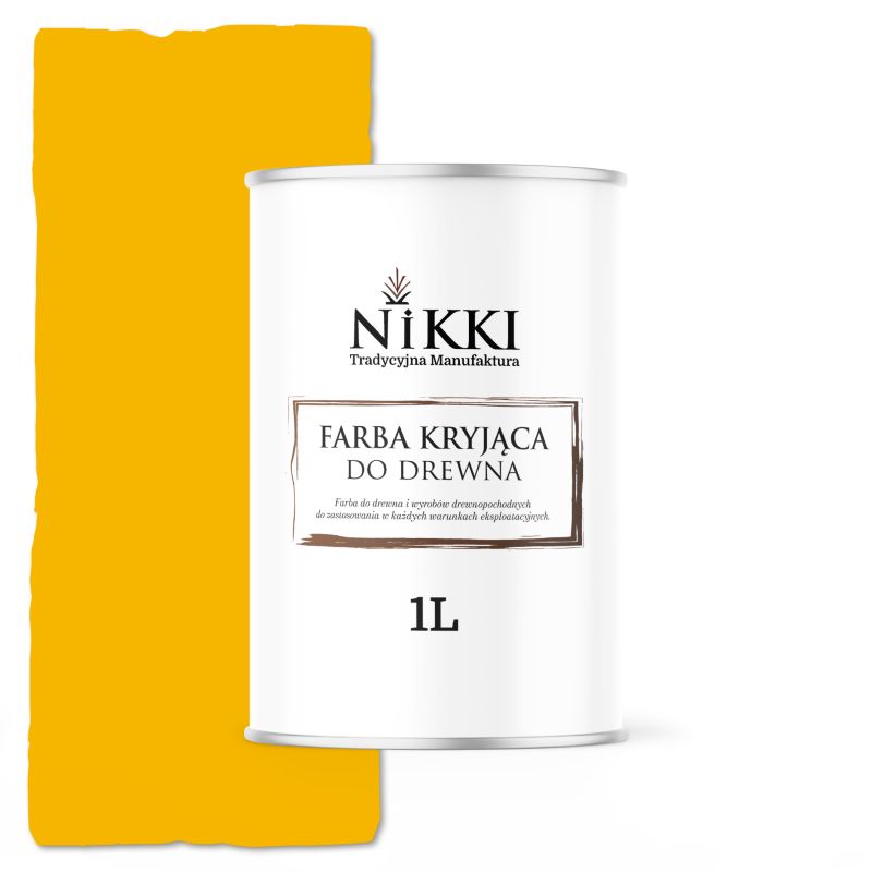 Farba do Drewna Kryjąca na Zewnątrz i Wewnątrz NIKKI Żółty Kadmowy RAL1021 Satyna 1L