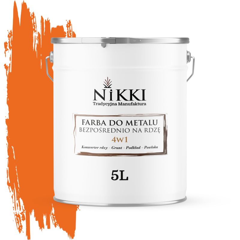 Farba do Metalu Antykorozyjna 4w1 NIKKI Jasnoczerwony pomarańczowy RAL2008 Wysoki Połysk 5L
