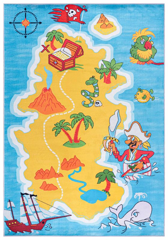 Dywan dziecięcy 140x200cm Flannel CP580 Mazovia - niebieski, żółty, mapa, na ogrzewanie podłogowe, 1szt.