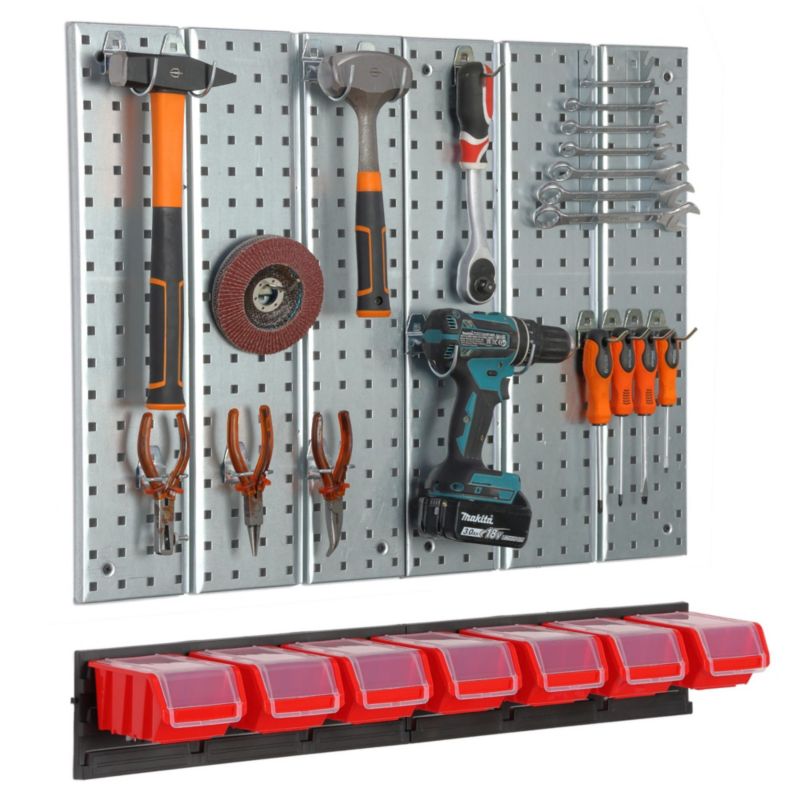 Metalowa tablica narzędziowa botle 780 x 713 mm ścianka 7 kuwet warsztat garaż haki uchwyty